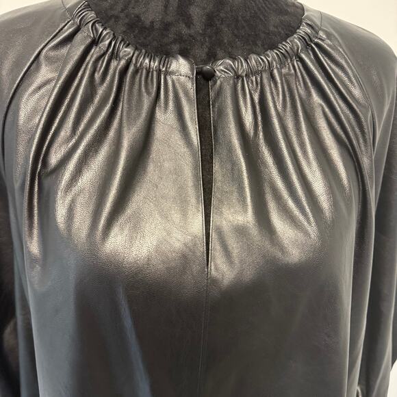 NWOT Who What Wear Black Faux Vegan Leather Balloon Sleeve Shift Dress Size XL - Picture 3 of 10
